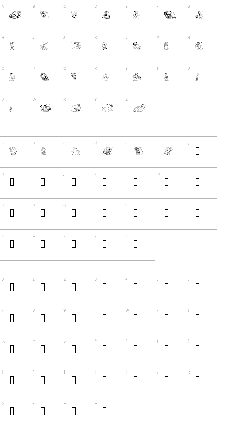 Character Map Krazy Kritters Font