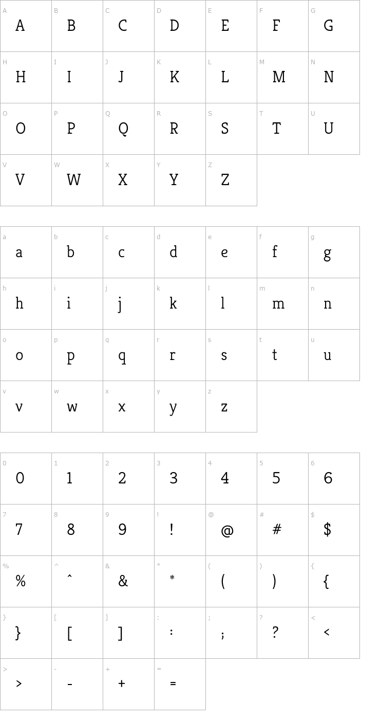 Character Map Kreon Light Font