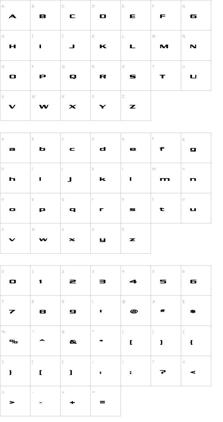 Character Map Kubra_Bold Font