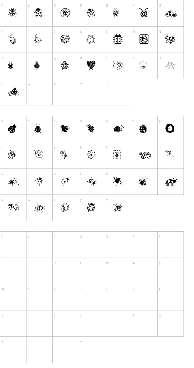 Character Map Ladybug Dings Font