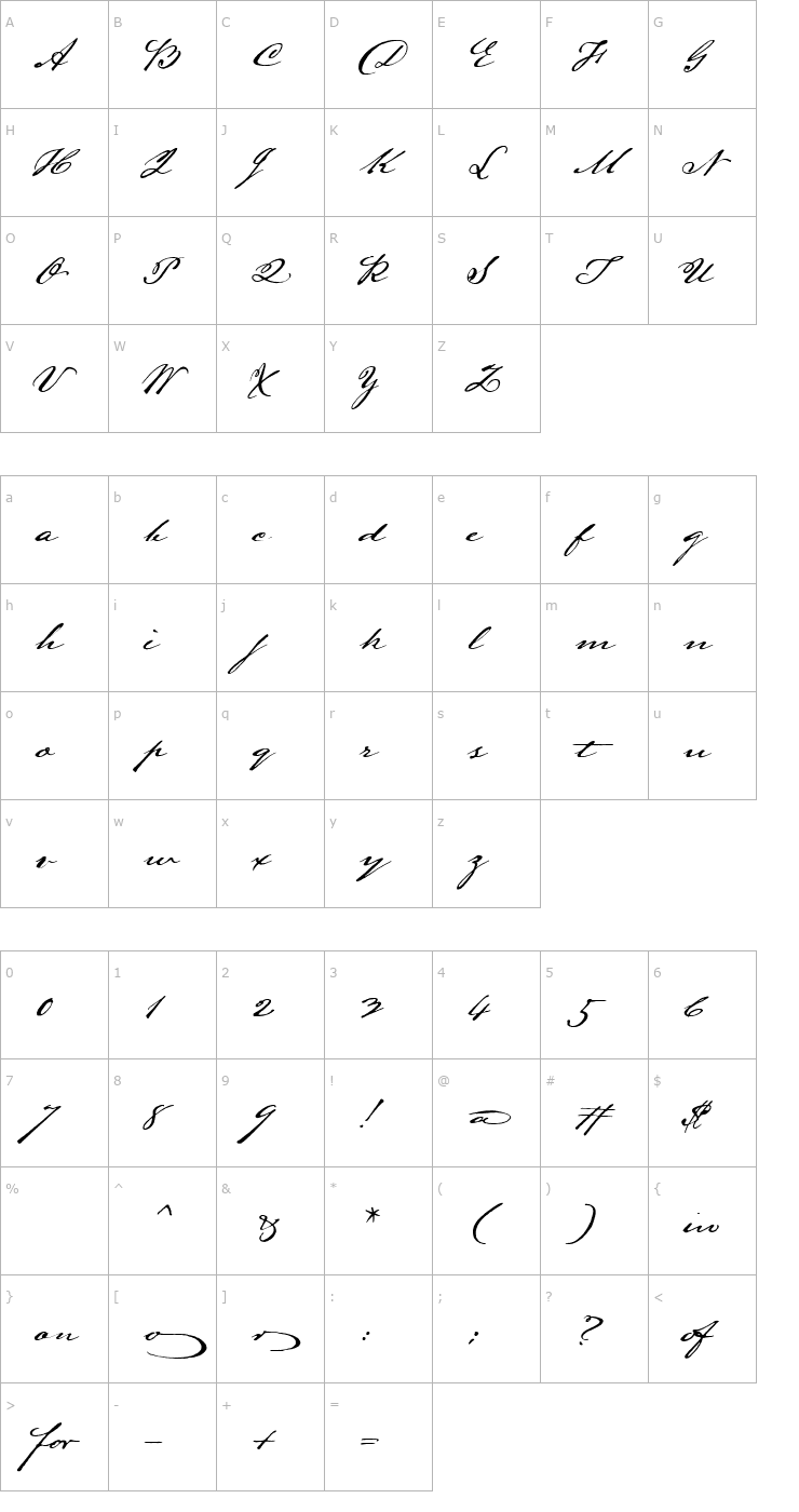 Character Map LamarPen Font