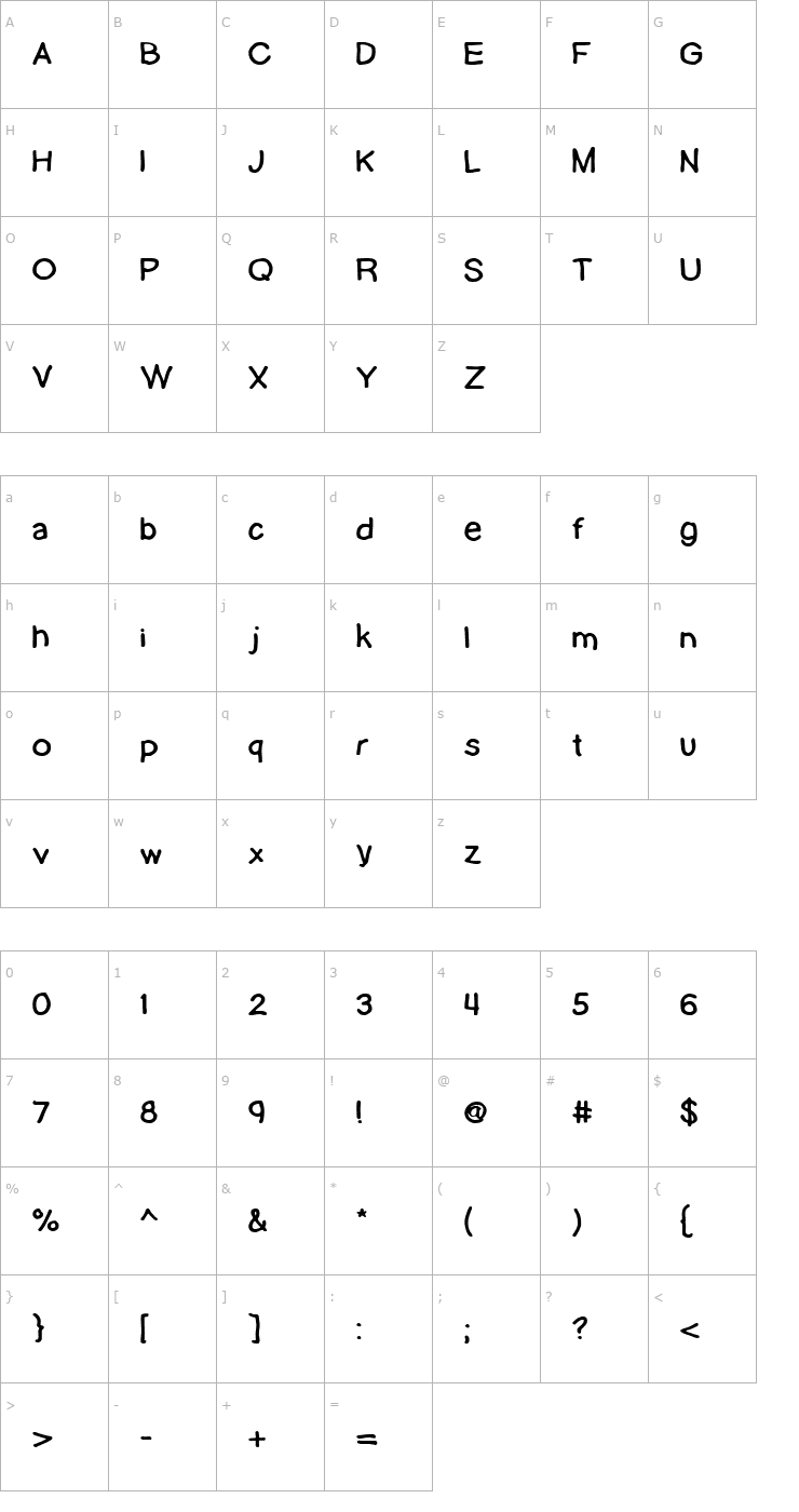 Character Map Lamebrain BRK Font