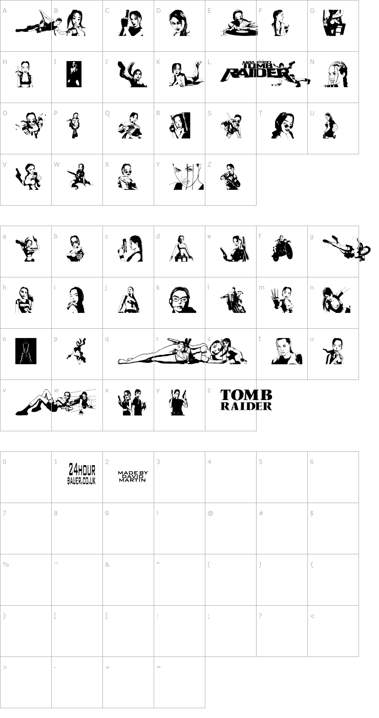 Character Map Lara Croft Tomb Raider Font