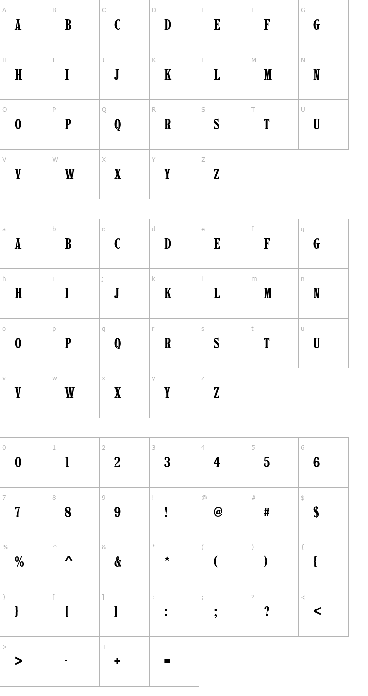 Character Map Latin_Becker_Compress Font