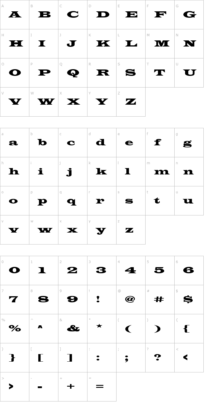 Character Map LatinWidD Font