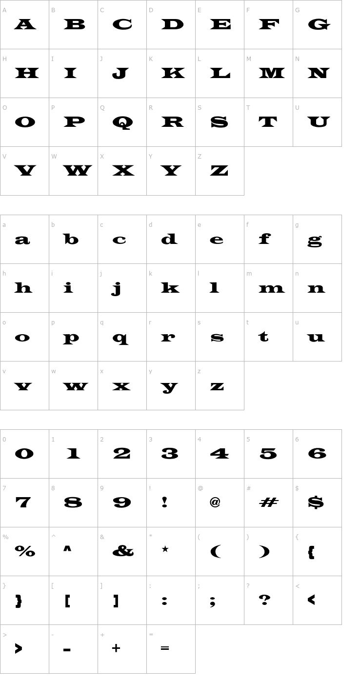 Character Map LatinWide Font