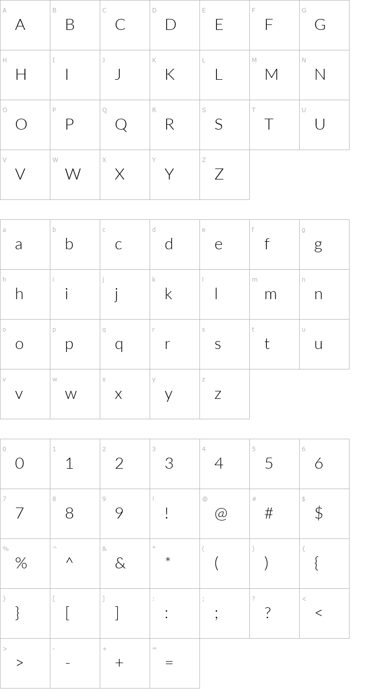 Character Map Lato Light Font