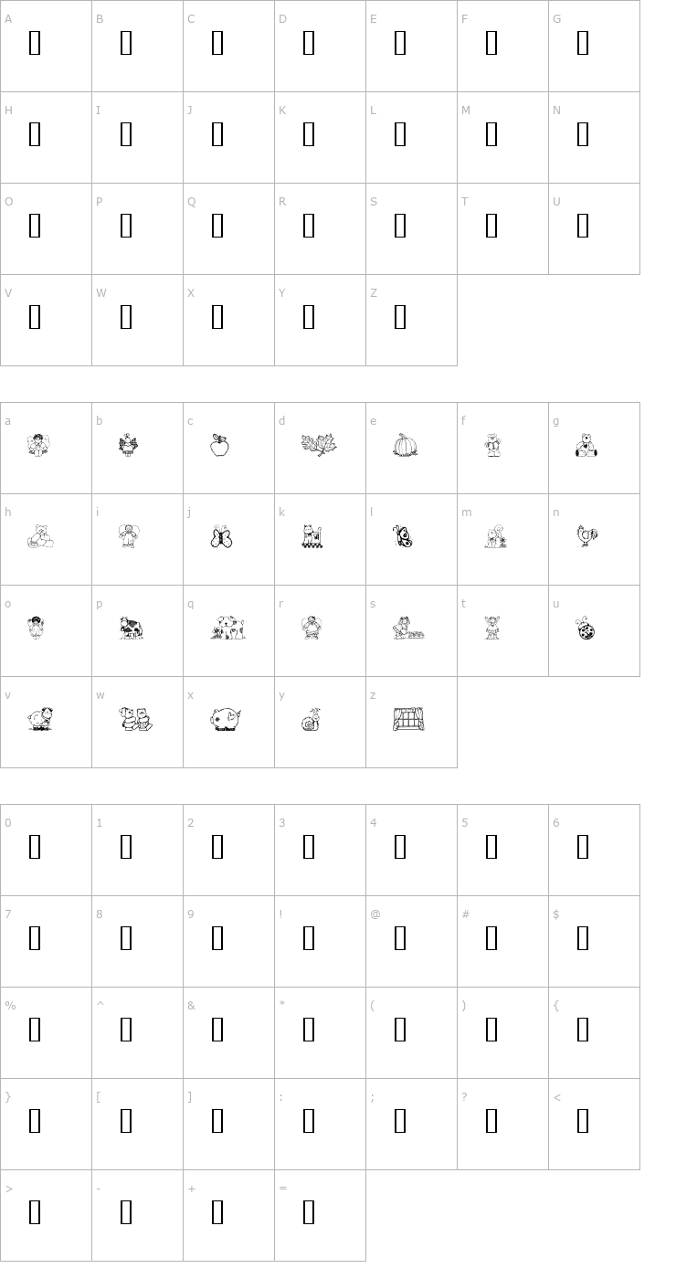 Character Map Laurie's Country Font