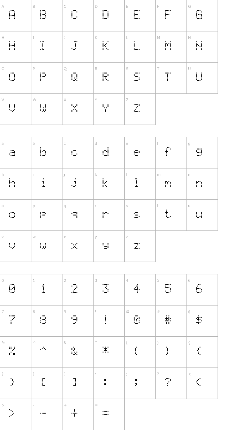 Character Map LCD Display Grid Font