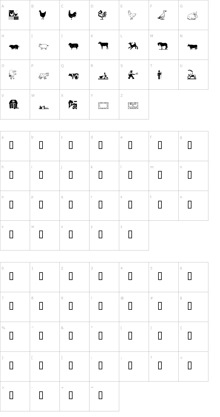 Character Map LCR on the Farm Font