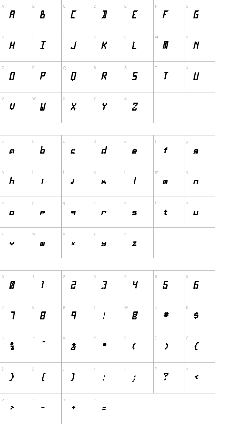 Character Map LEaD Lights BoldItalic Font