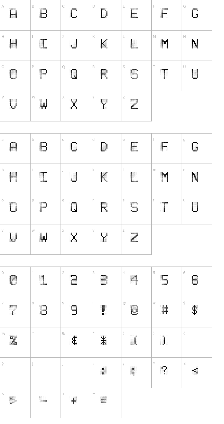 Character Map LED BOARD REVERSED Font