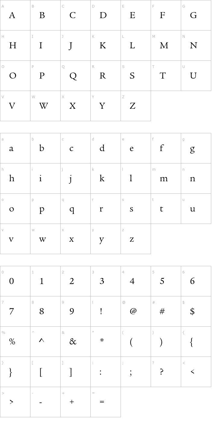 Character Map LegacySerifStd-Book Font