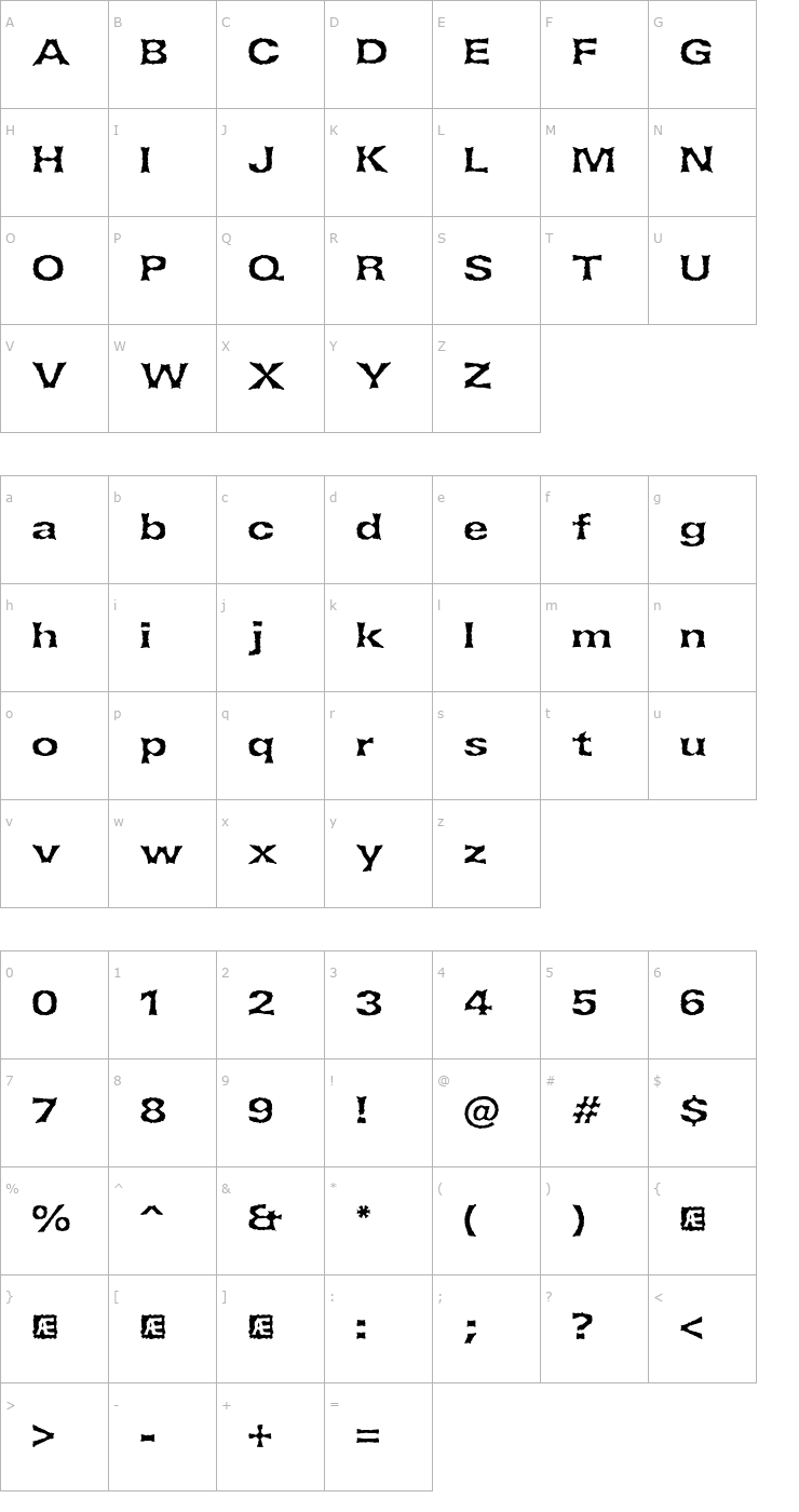 Character Map Lethargic (BRK) Font