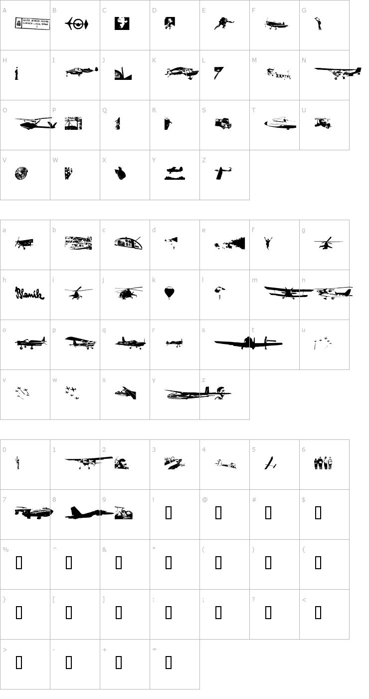 Character Map Letsikovy Flashtrace Font