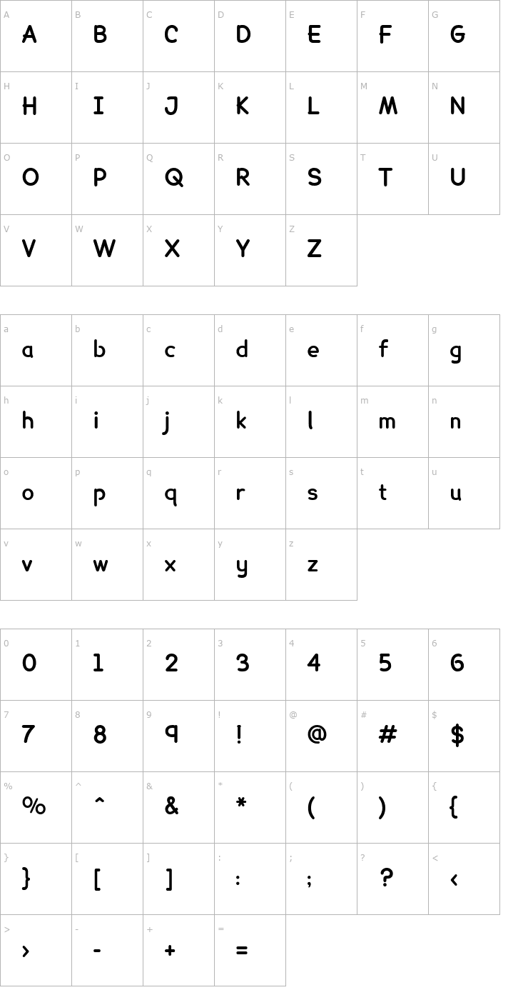 Character Map Lexia Bold Font