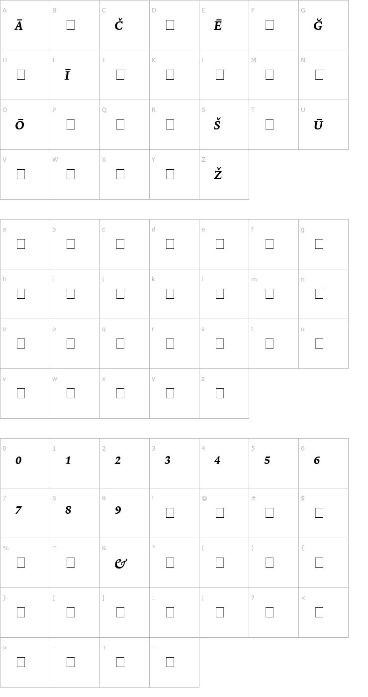 Character Map Lexicon No1 Italic C Pi Font