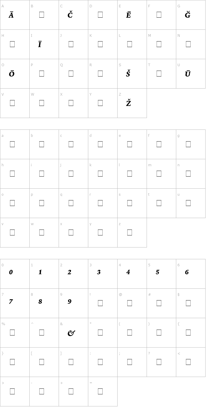 Character Map Lexicon No1 Italic D Pi Font