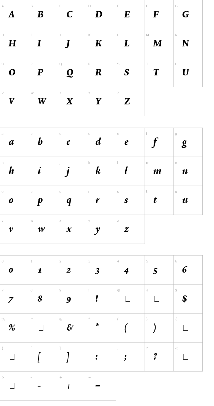 Character Map Lexicon No2 Italic E Med Font