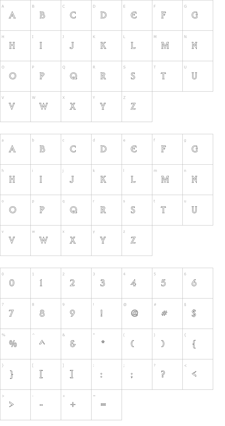 Character Map Liberty Hollow Font