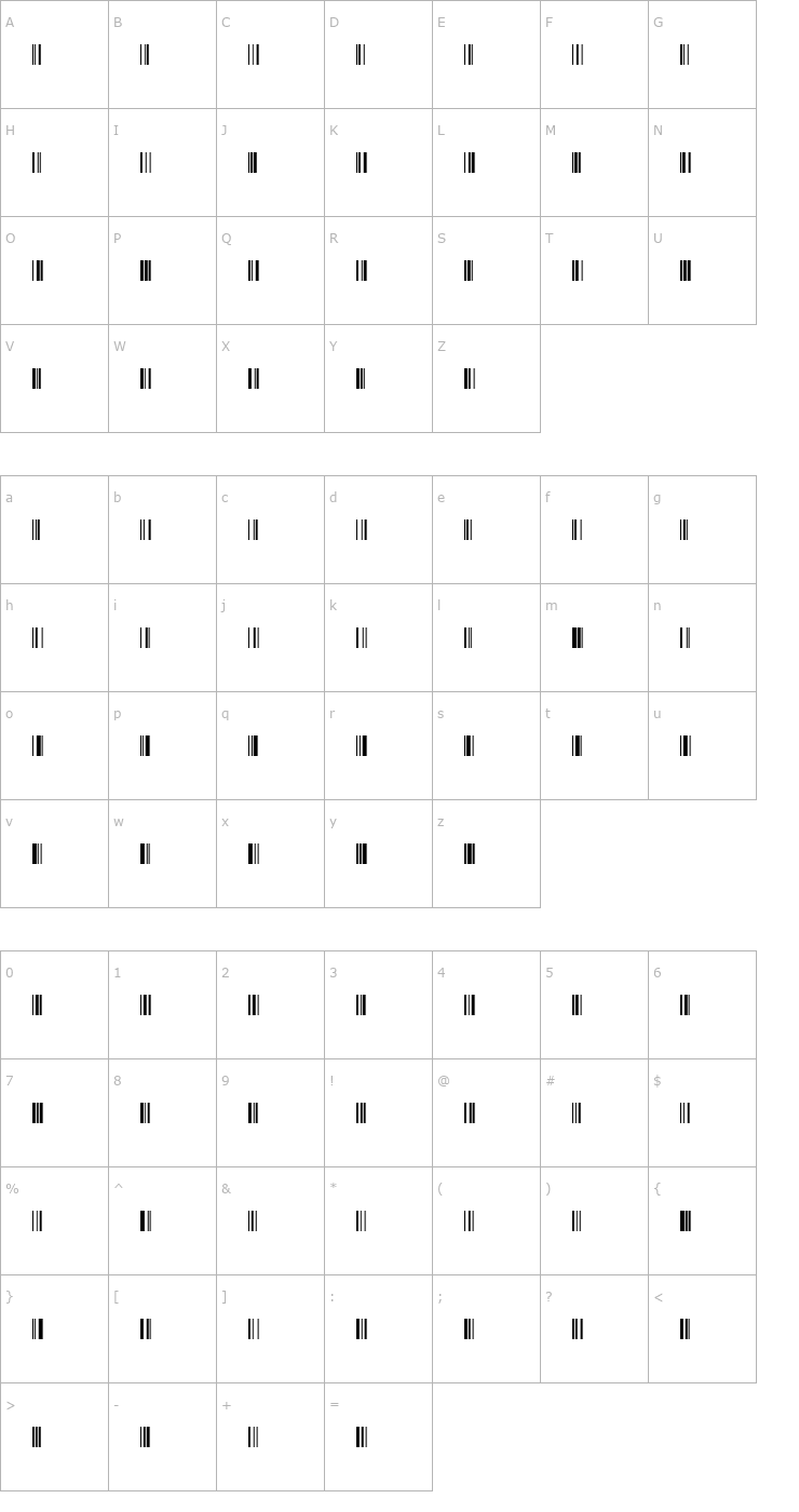 Character Map Libre Barcode 128 Font