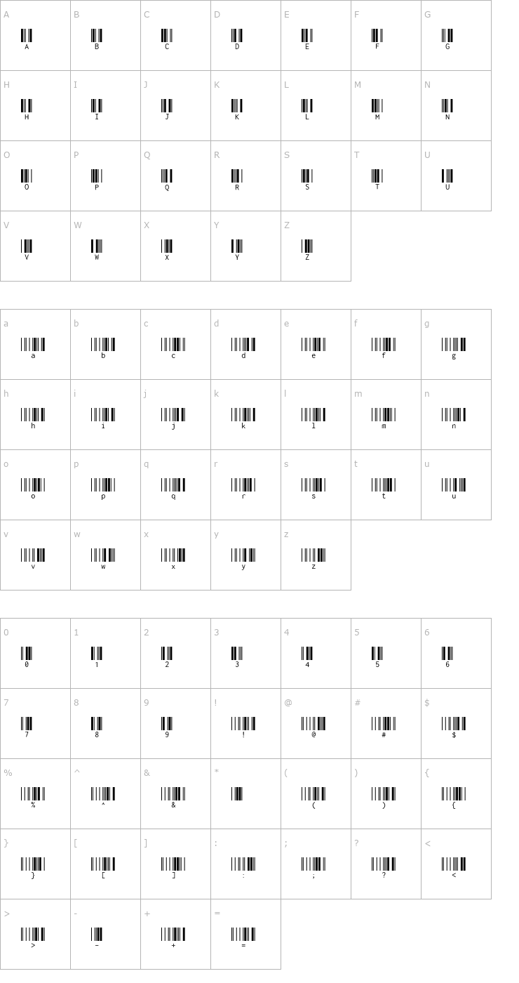 Character Map Libre Barcode 39 Extended Text Font