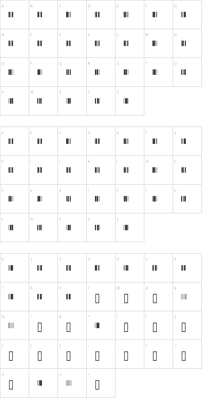 Character Map Libre Barcode 39 Font