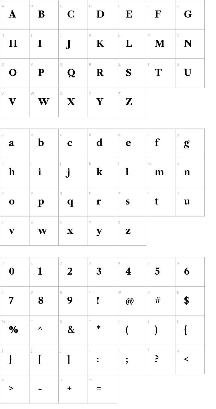 Character Map Libre Caslon Text Bold Font