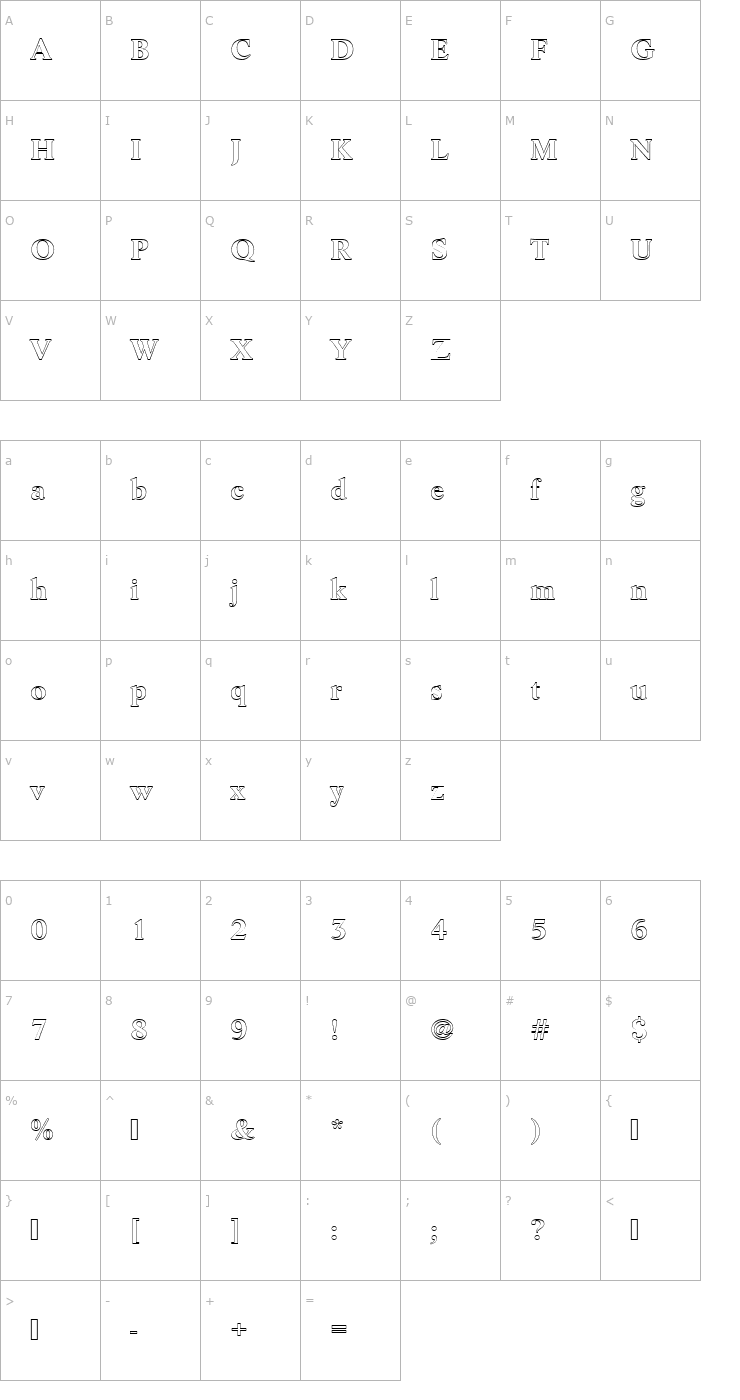 Character Map LifeTBolOu1 Font