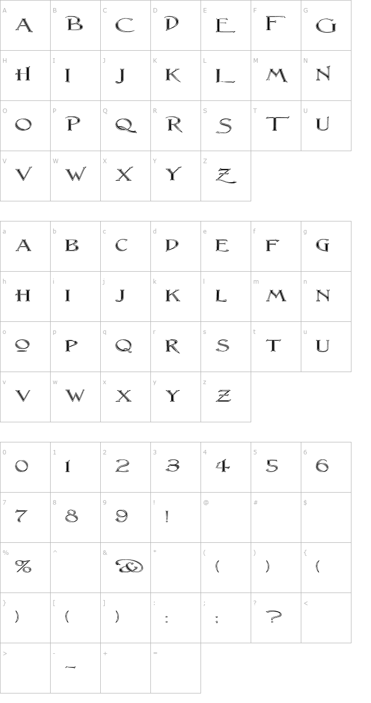 Character Map Lightfoot Fluted Extra-expanded Regular Font