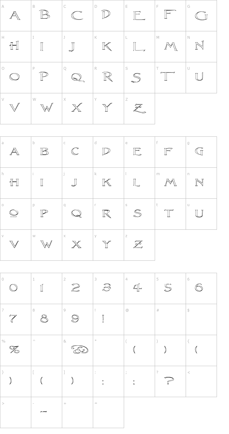 Character Map Lightfoot Outline Extra-expanded Regular Font