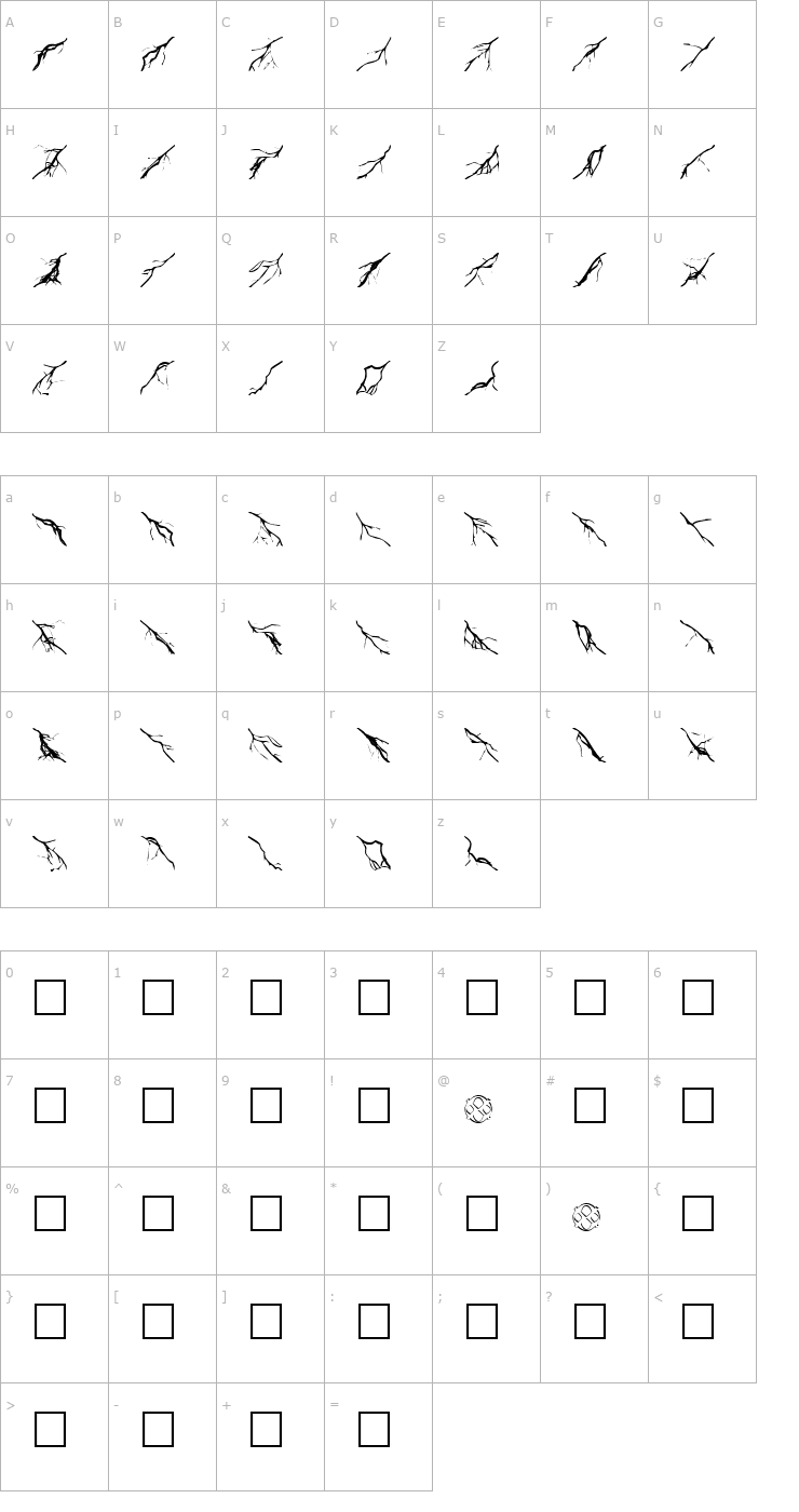 Character Map Lightning Bolts Font