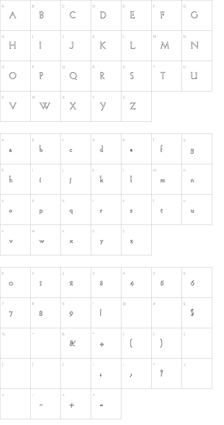 Character Map LilHvy Hollow Font