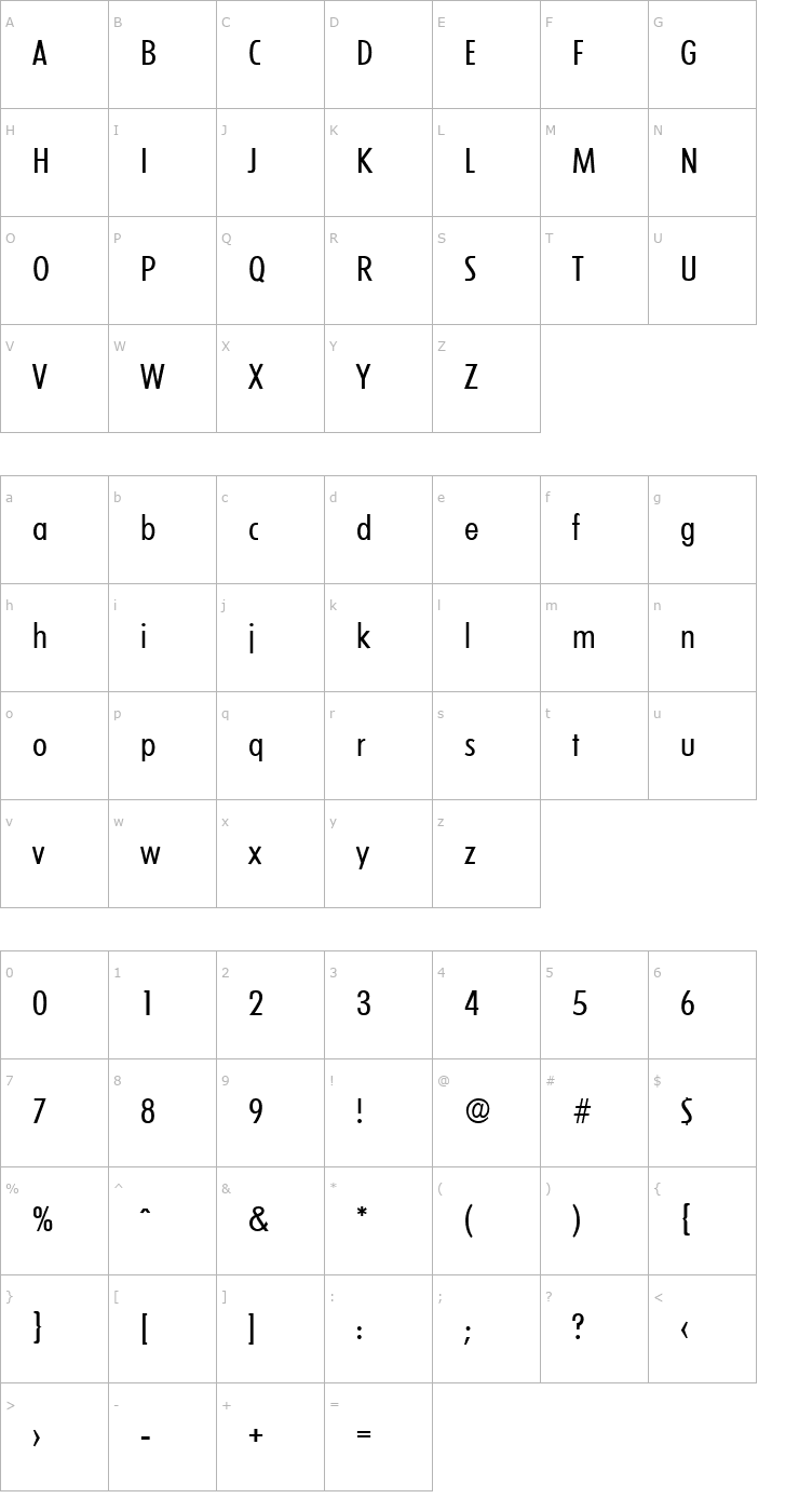 Character Map Limerick-RegularCond Font