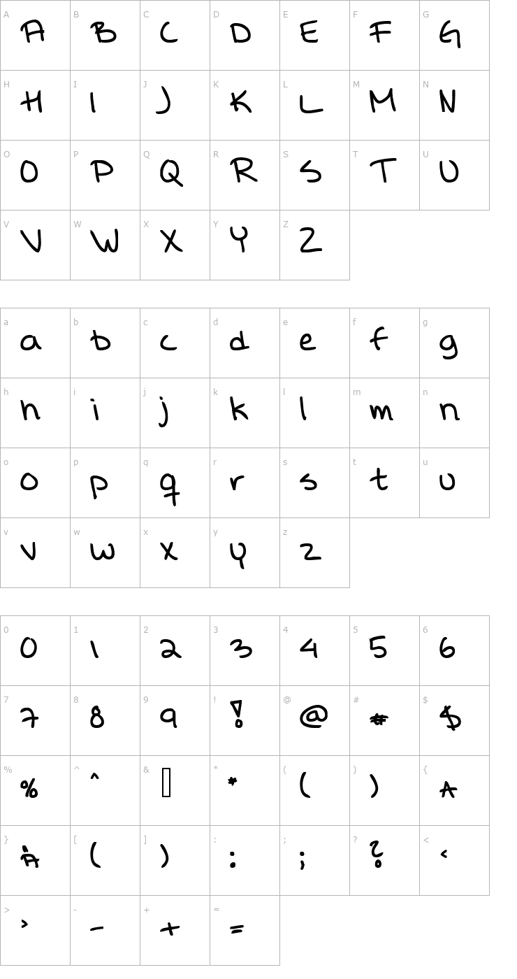 Character Map Lina's Hand bold Font