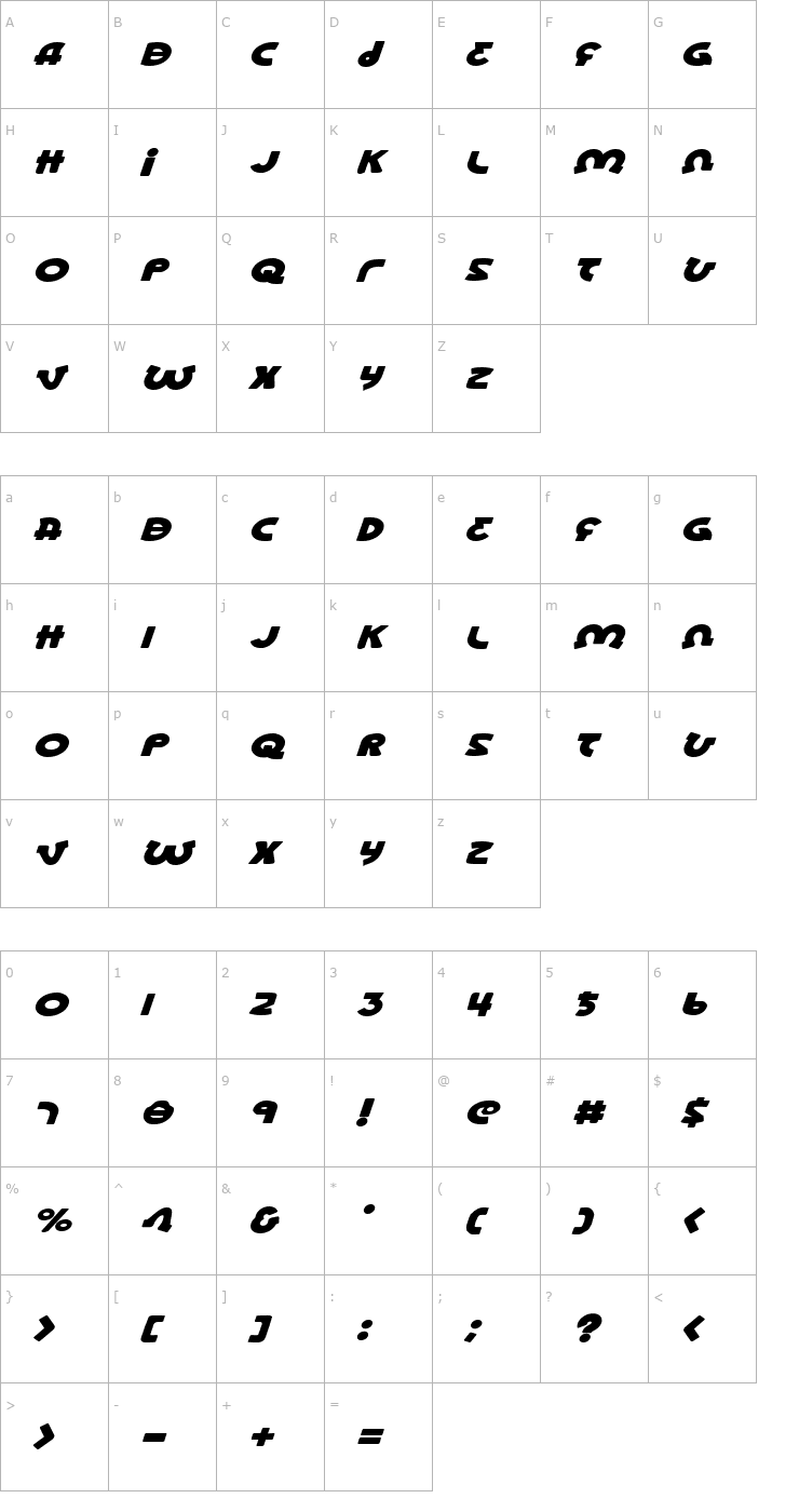 Character Map Lionel Expanded Italic Font