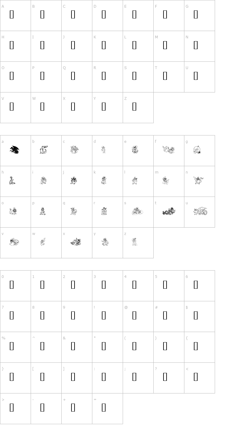 Character Map Lisa's Dragons Font