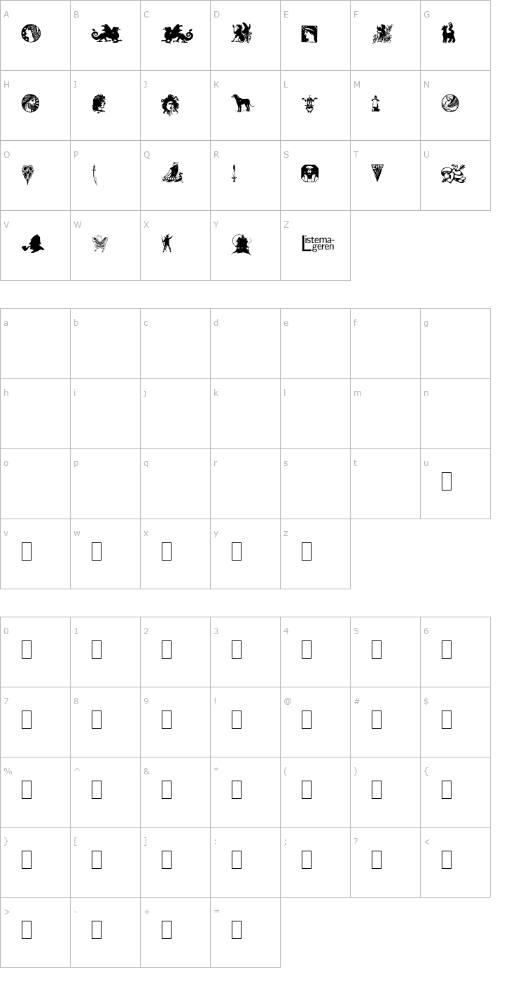 Character Map Listemagerens Dingbats 1 Font