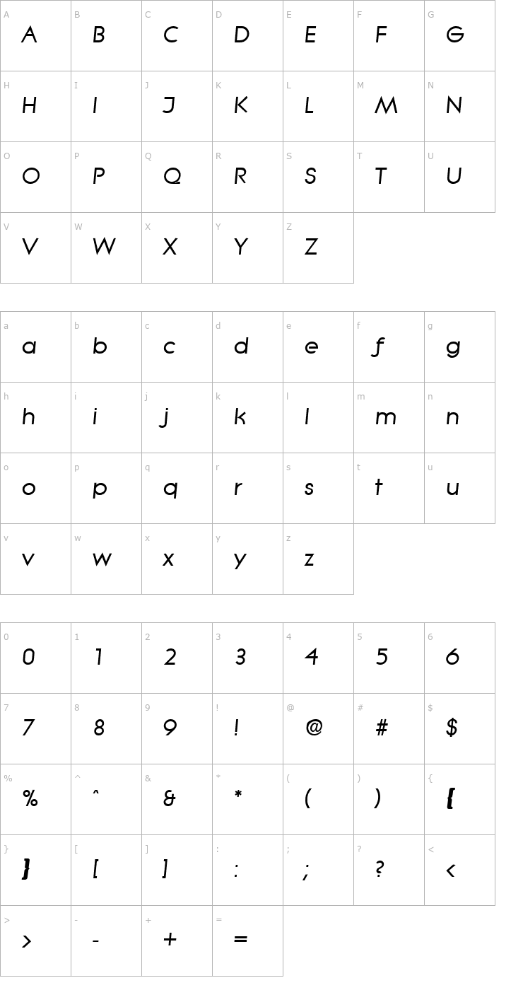 Character Map Litera-BoldIta Font