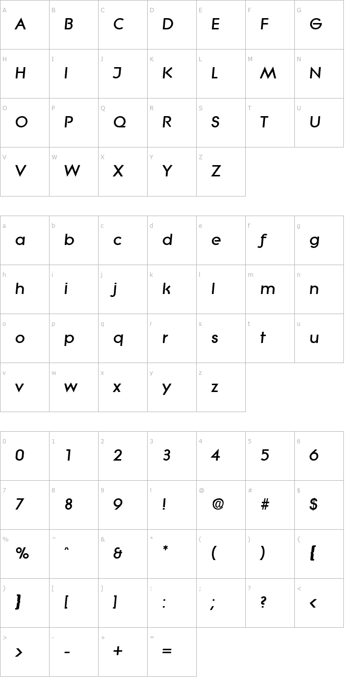 Character Map Litera-HeavyIta Font