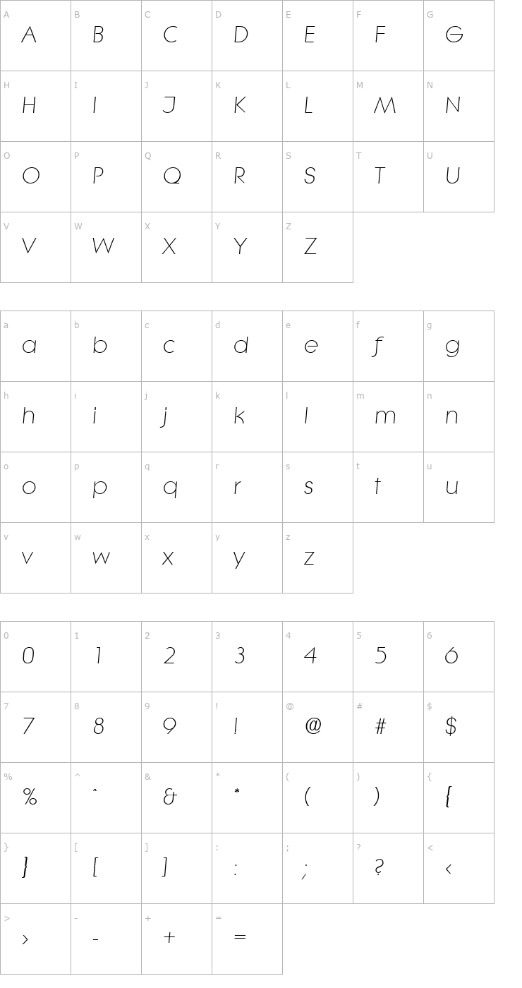 Character Map Litera-LightIta Font