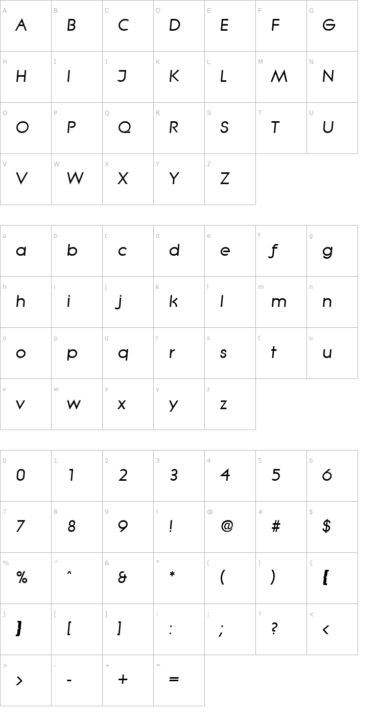 Character Map Litera-Serial-BoldItalic Font