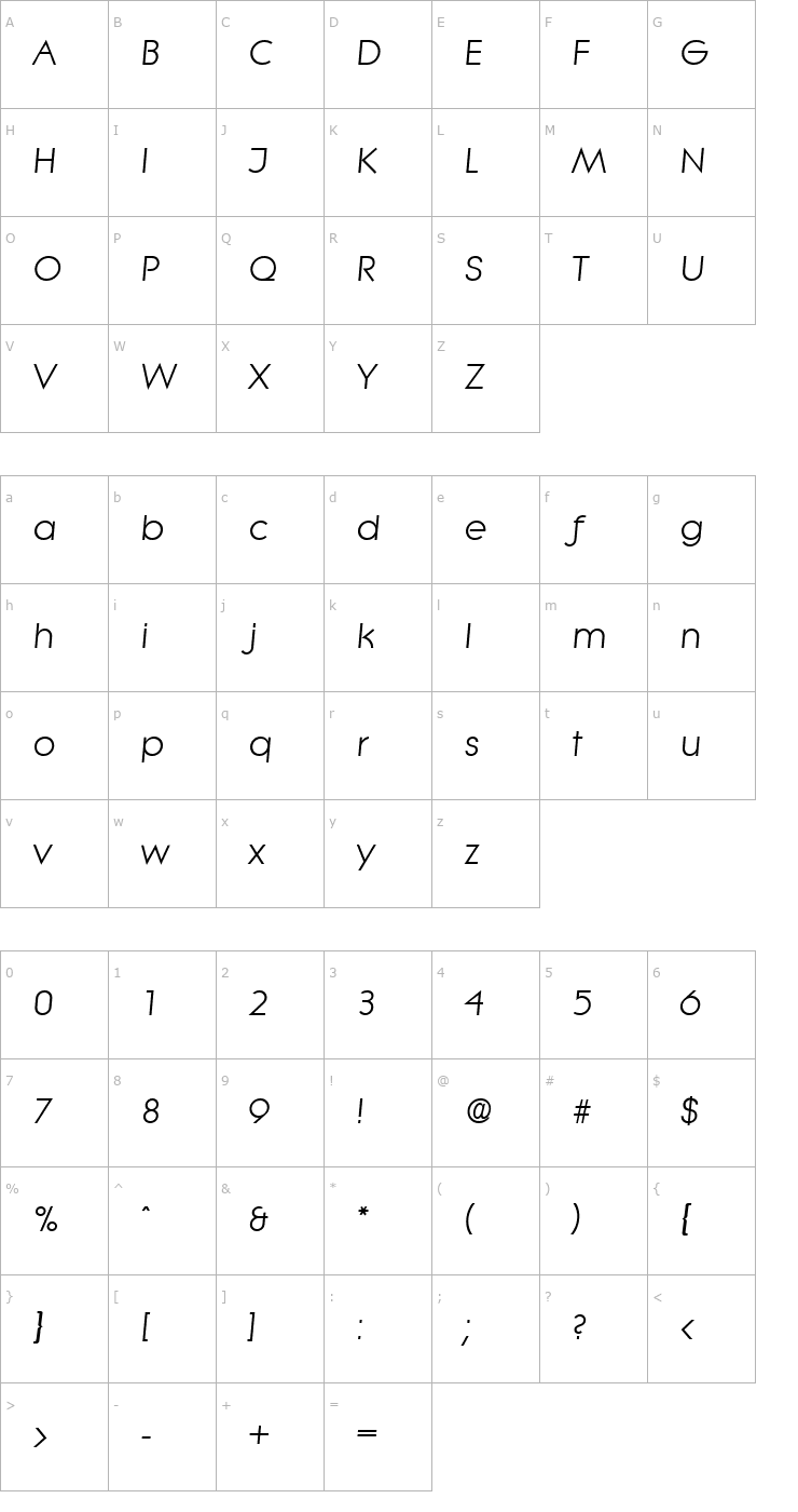 Character Map Litera-Serial-RegularItalic Font