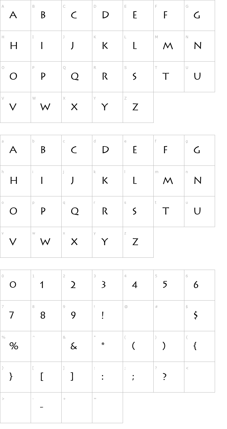 Character Map Lithos Regular Font