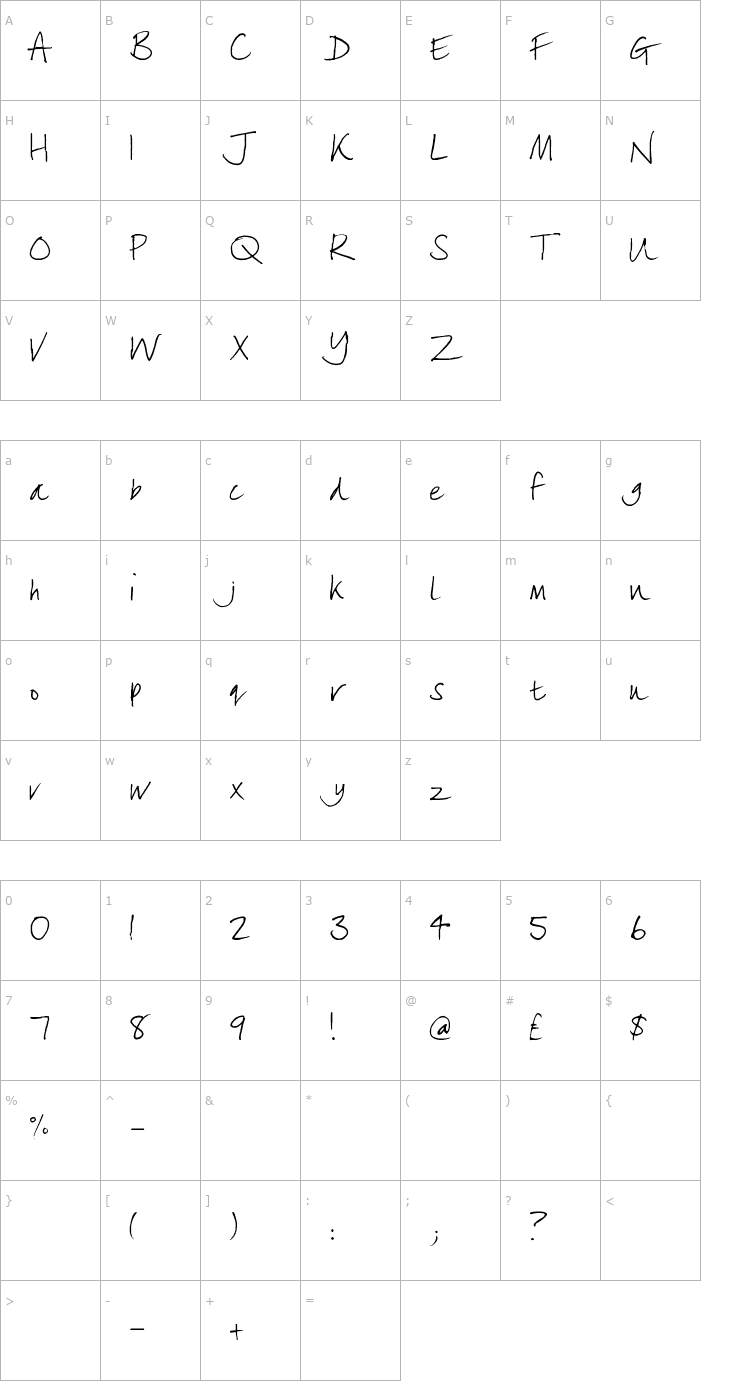 Character Map lizzielongstocking Font