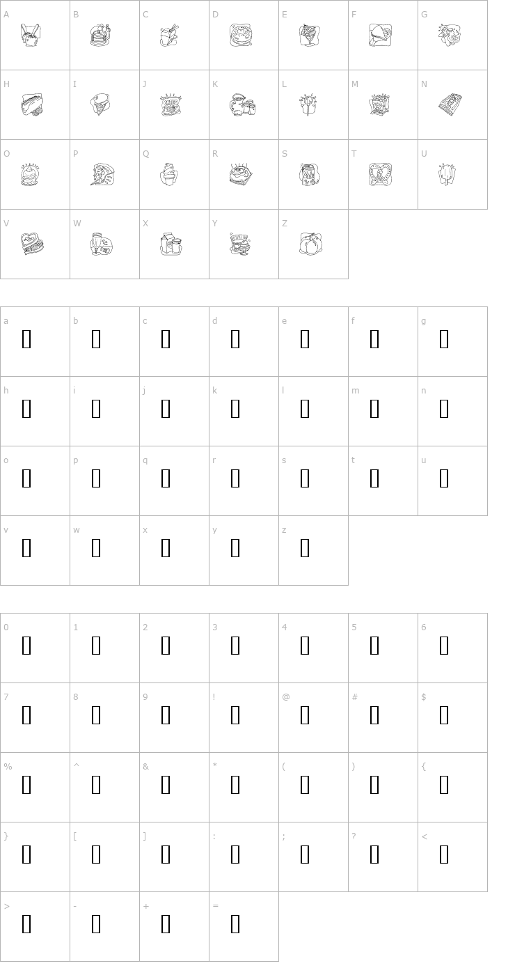 Character Map LMS Junk Food Junky Ding Bat Font