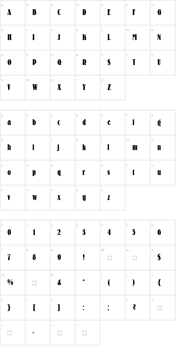 Character Map Lo-Type-CondensedMedium Font