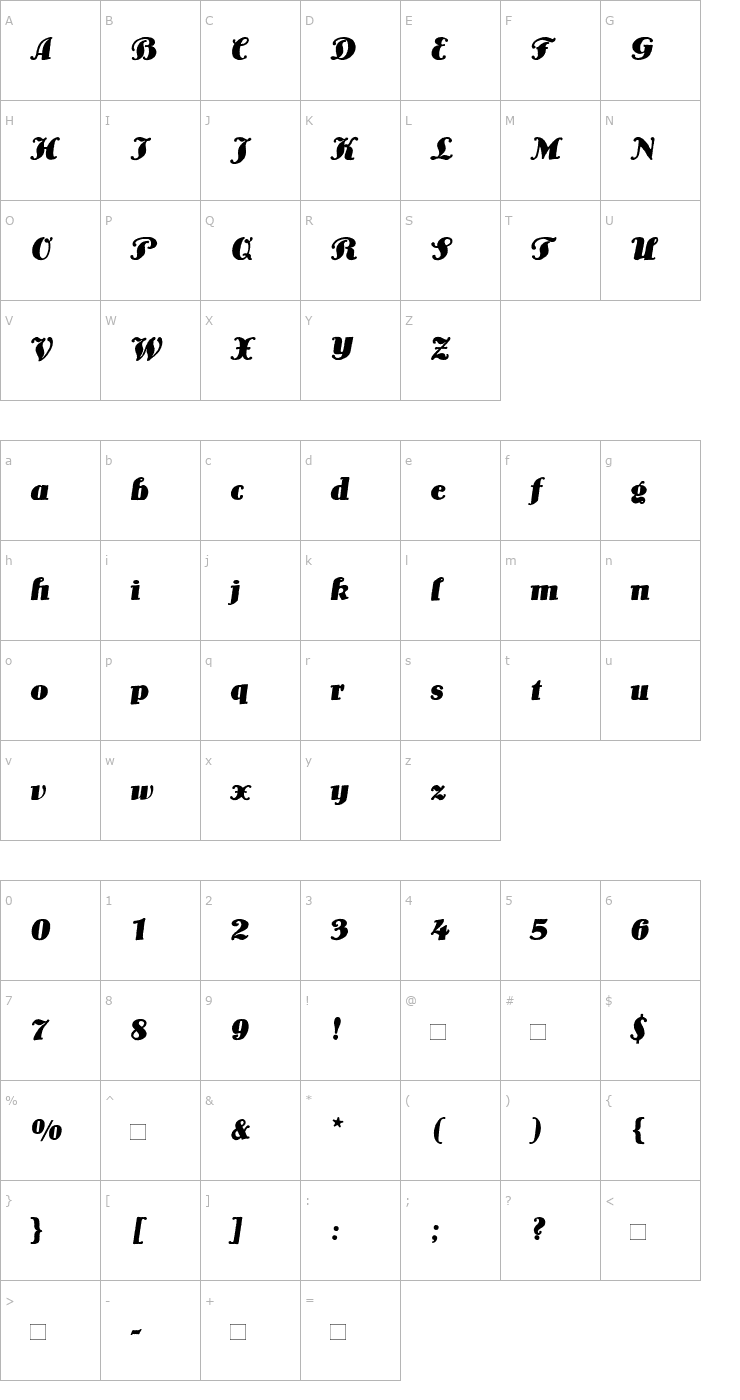 Character Map Lo-Type-Medium Italic Font