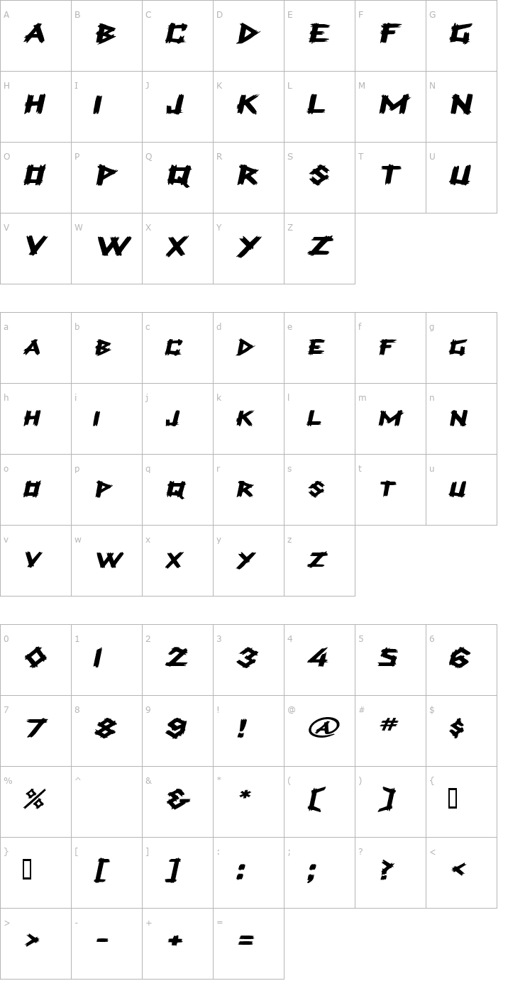 Character Map LogCabinExtended Oblique Font