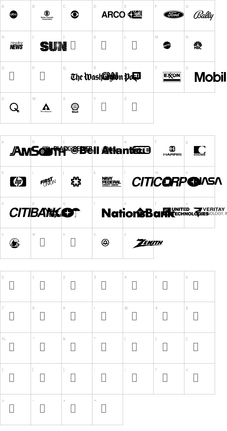 Character Map LogosCorporate-VOL1A Font